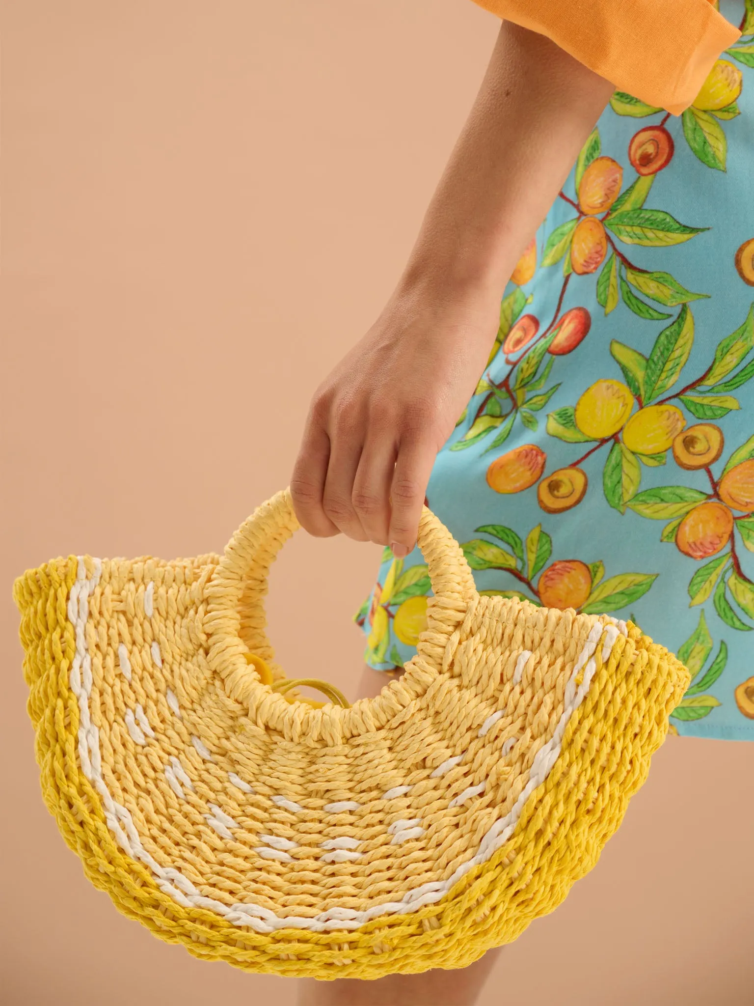 Linda Paper Straw Basket Bag in Lemon