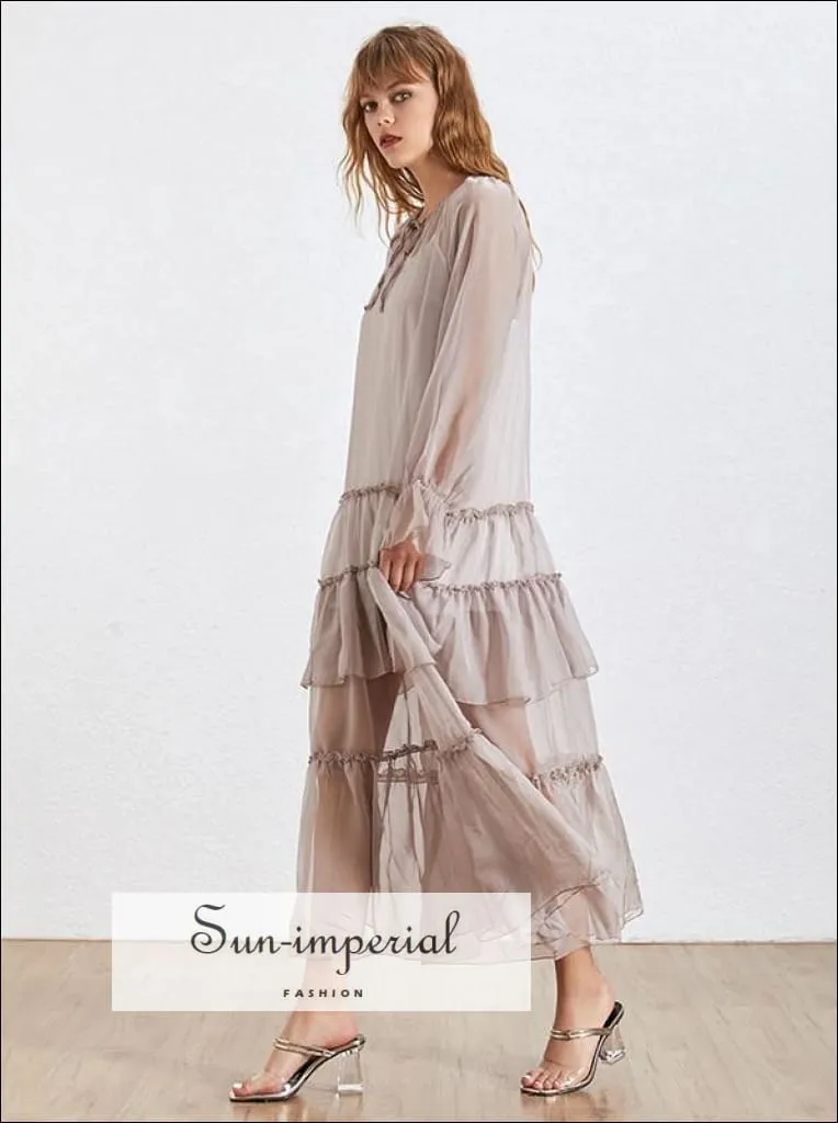 Lola Dress- Summer Ruffles Patchwork Perspective Women's Dress V Neck Petal Long Sleeve Loose Dresse