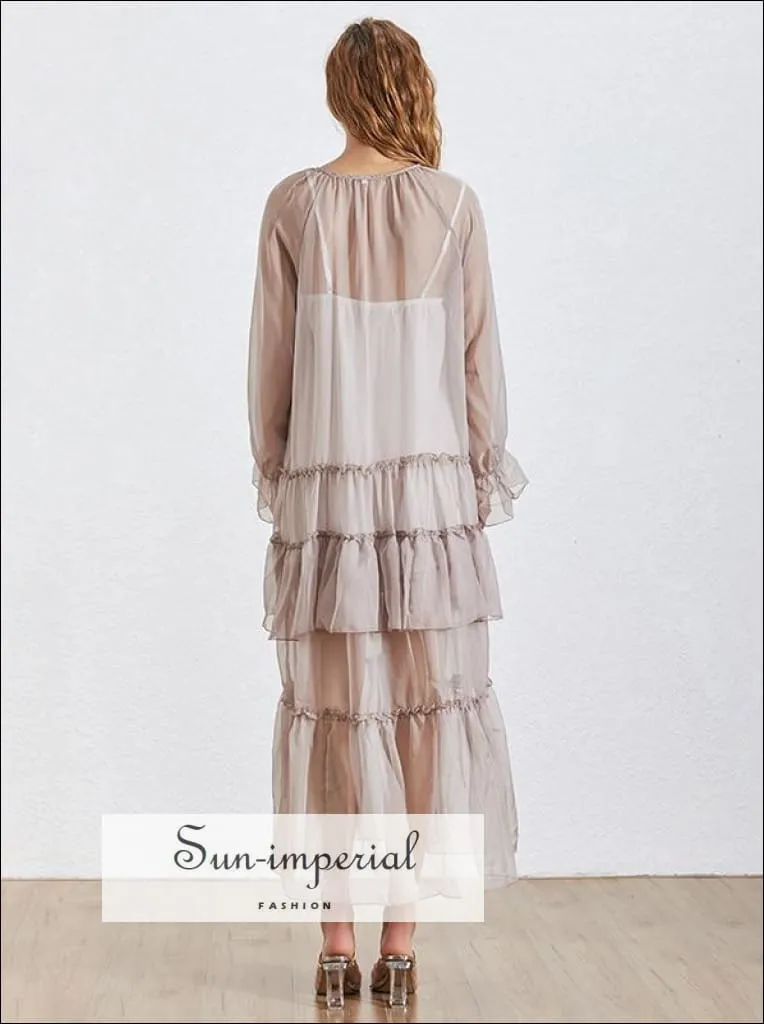 Lola Dress- Summer Ruffles Patchwork Perspective Women's Dress V Neck Petal Long Sleeve Loose Dresse