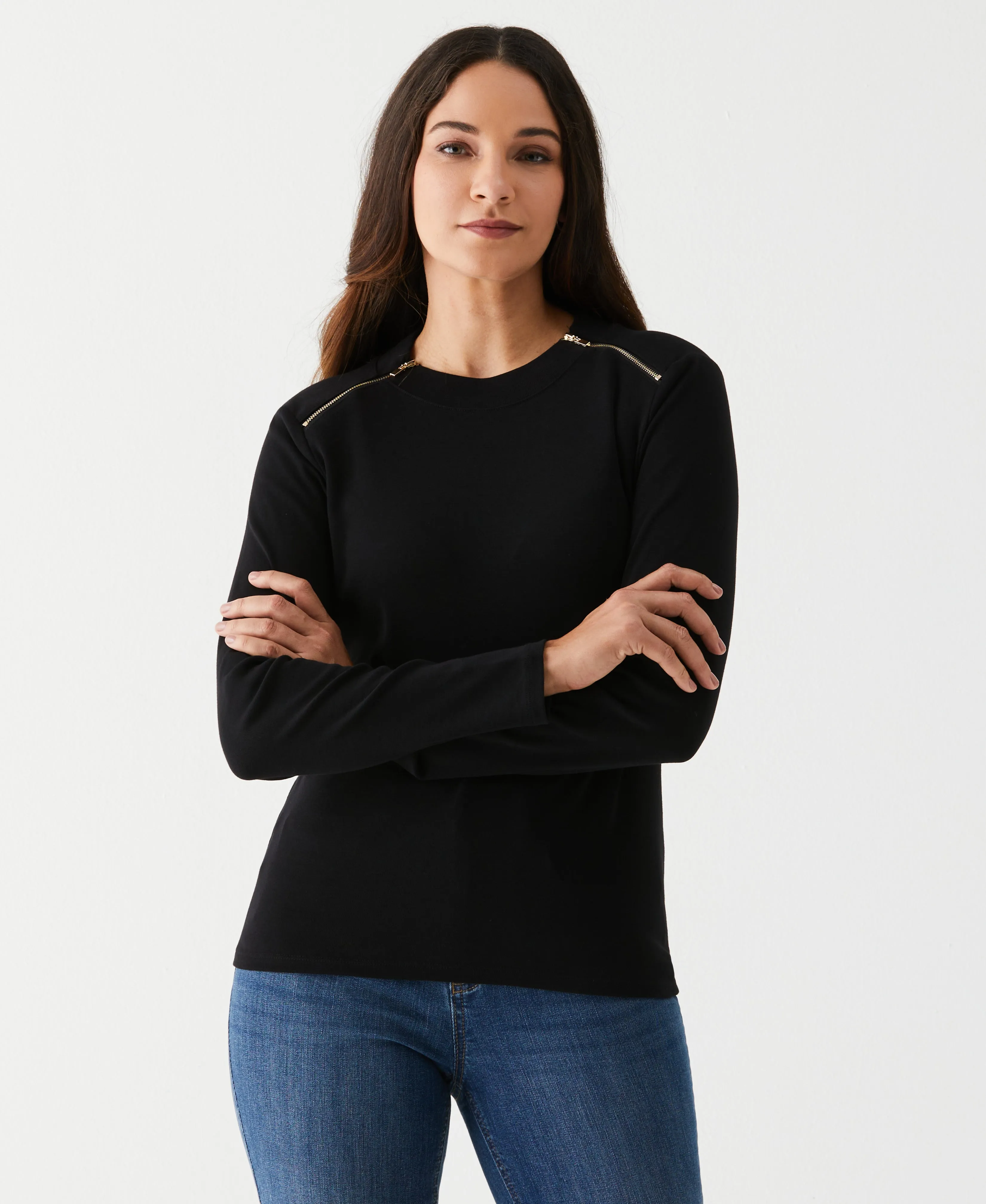 Long Sleeve Tee with Zipper Detail