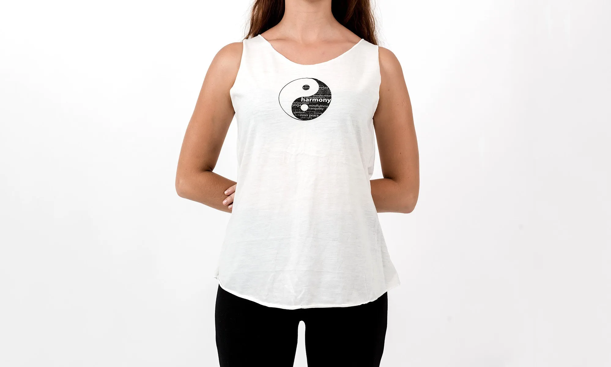 Loose Soft Vintage Style Women's Tank Tops Yin Yang White