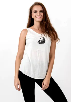 Loose Soft Vintage Style Women's Tank Tops Yin Yang White