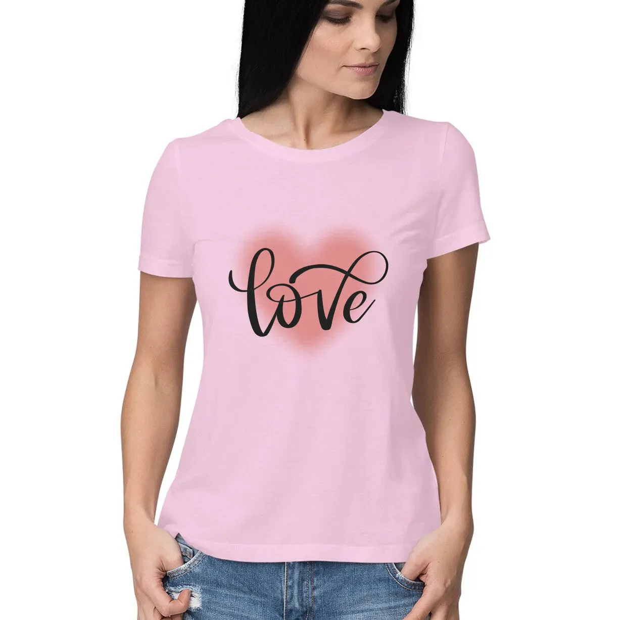 Love  Typographic Half Sleeves Cotton T-shirt for Women