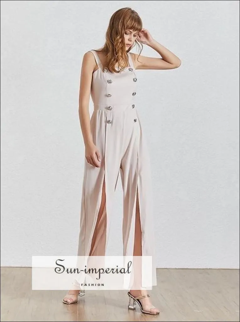 Lucille Jumpsuit - Sleeveless Women Jumpsuit High Waist Buttoned Split Wide Leg Romper