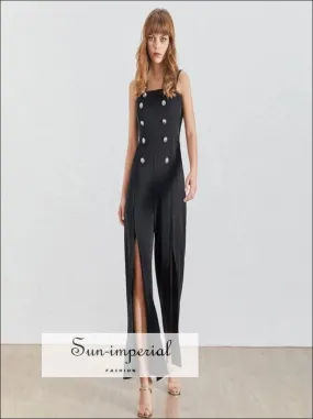 Lucille Jumpsuit - Sleeveless Women Jumpsuit High Waist Buttoned Split Wide Leg Romper