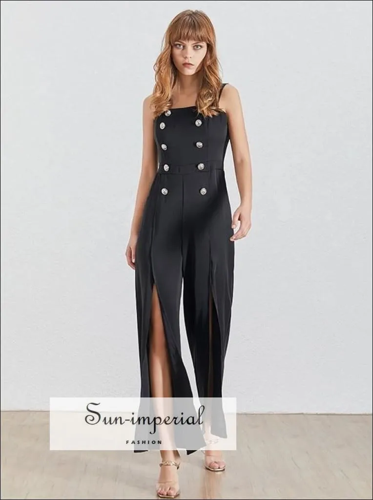 Lucille Jumpsuit - Sleeveless Women Jumpsuit High Waist Buttoned Split Wide Leg Romper