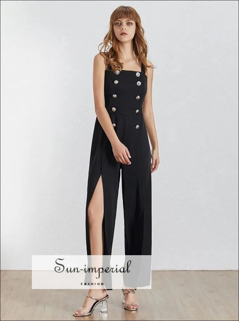 Lucille Jumpsuit - Sleeveless Women Jumpsuit High Waist Buttoned Split Wide Leg Romper