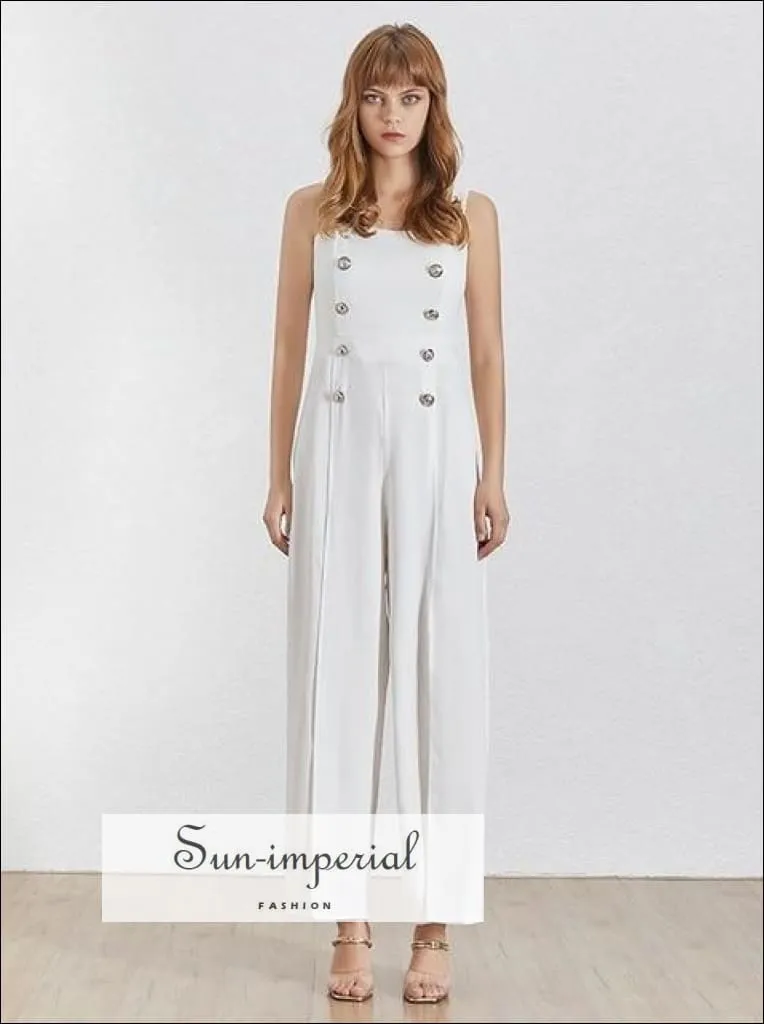 Lucille Jumpsuit - Sleeveless Women Jumpsuit High Waist Buttoned Split Wide Leg Romper