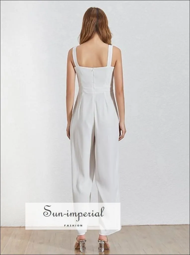 Lucille Jumpsuit - Sleeveless Women Jumpsuit High Waist Buttoned Split Wide Leg Romper