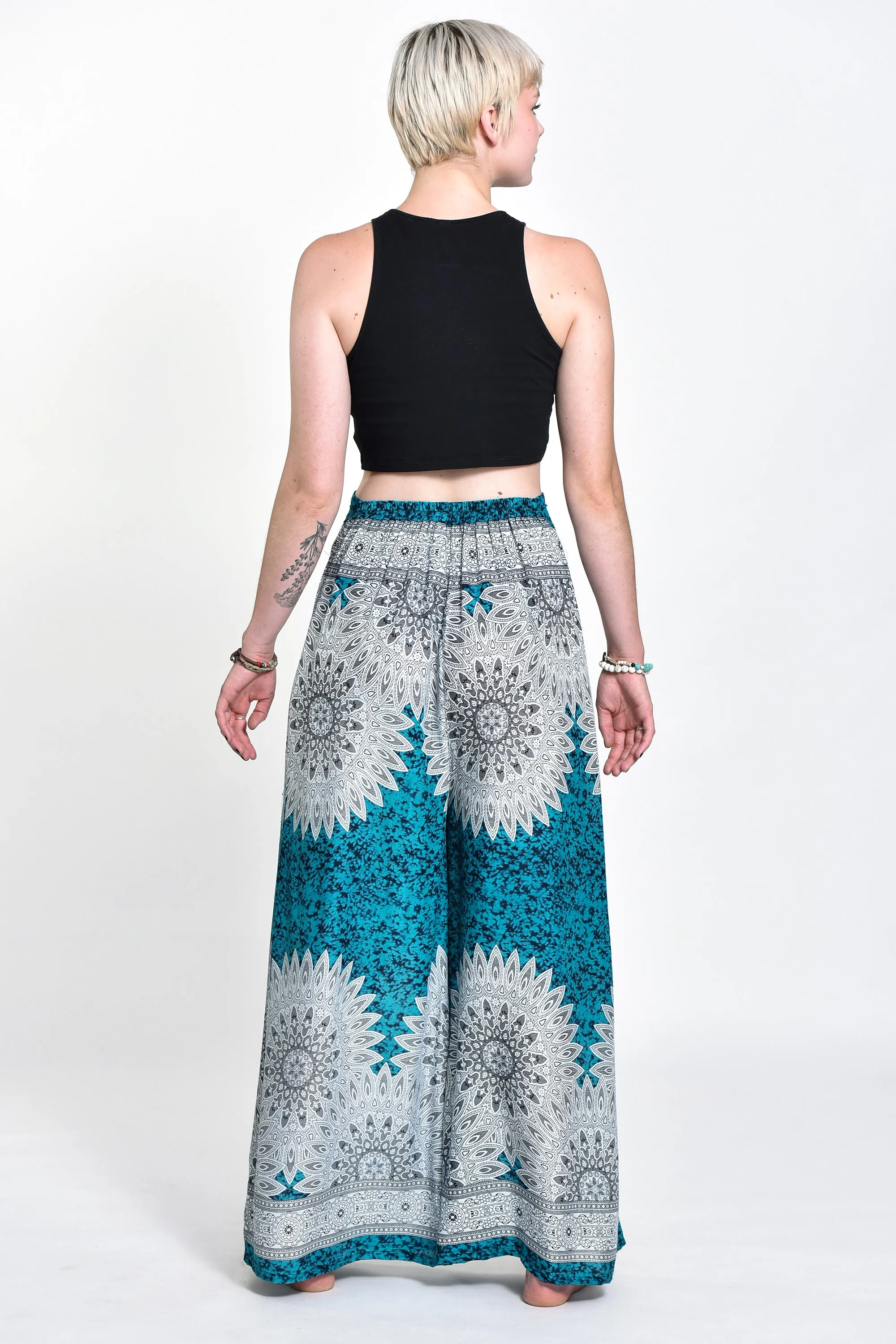 Marble Mandalas Palazzo Style Harem Pants in Turquoise