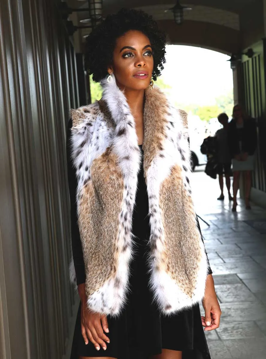 Natural Bobcat Fur Vest with Shawl Collar