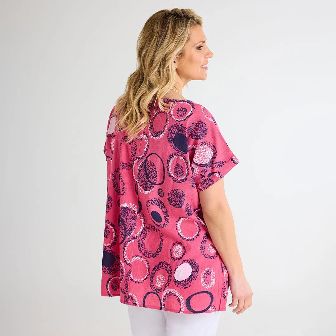 Pink Circle Print Cotton Top