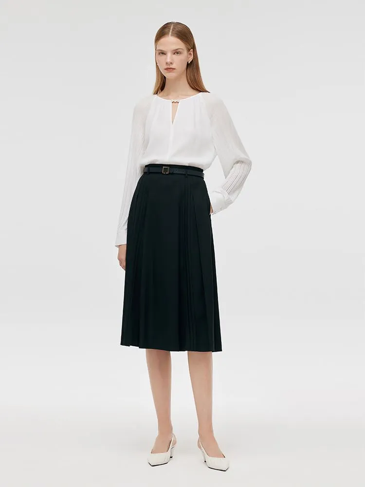 Pleated Women Half Skirt With Belt