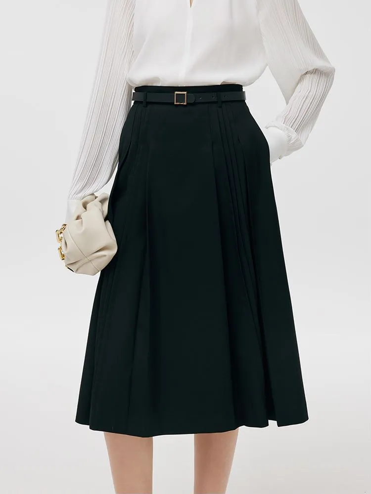 Pleated Women Half Skirt With Belt