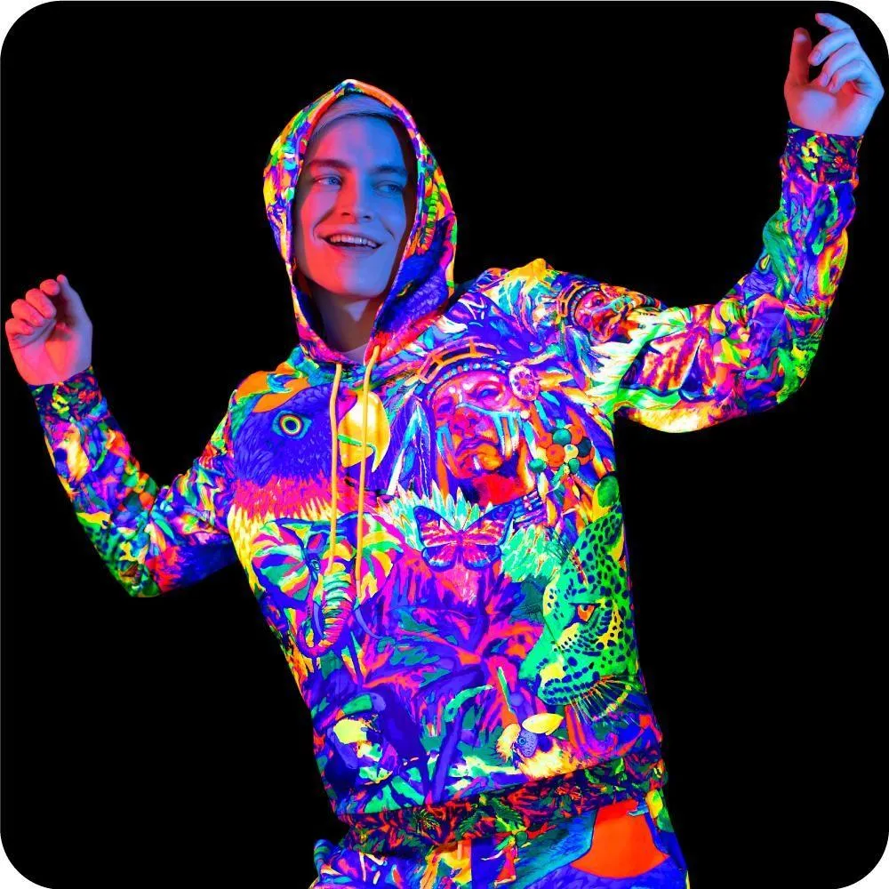 Print Hoodie For Men Women Neon Pattern Leopard Africa