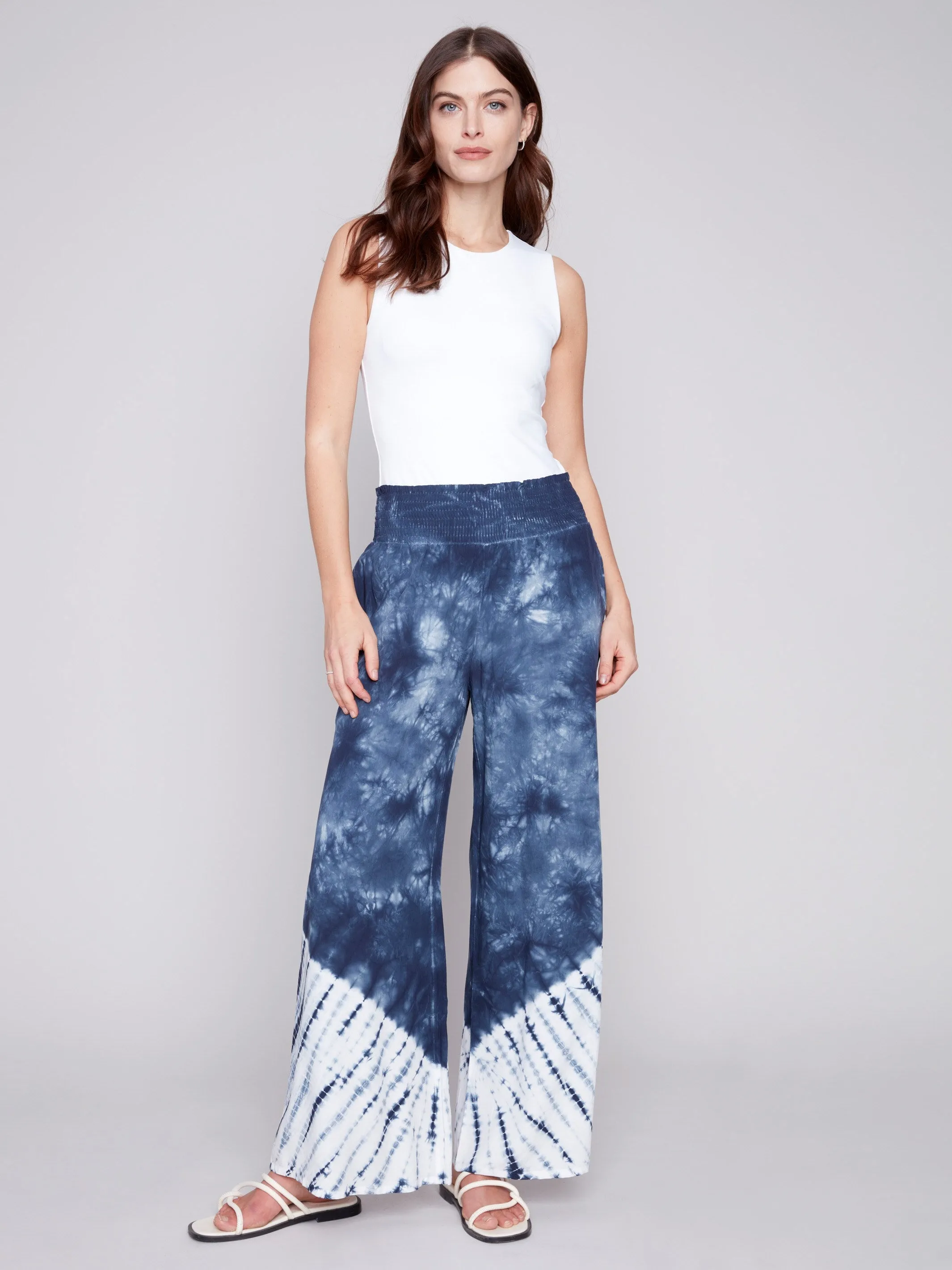 Printed Flowy Palazzo Pants - Navy