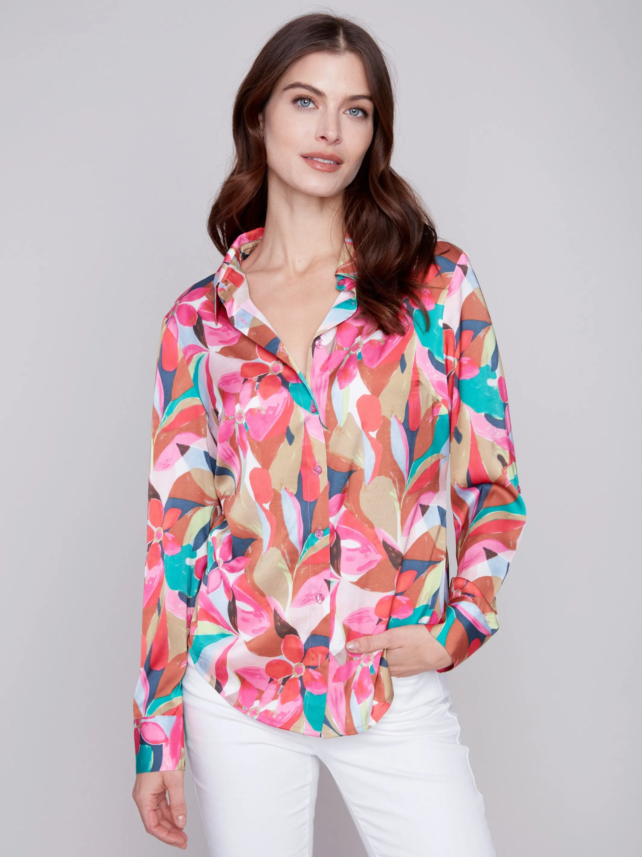 Printed Satin Shirt - Flora