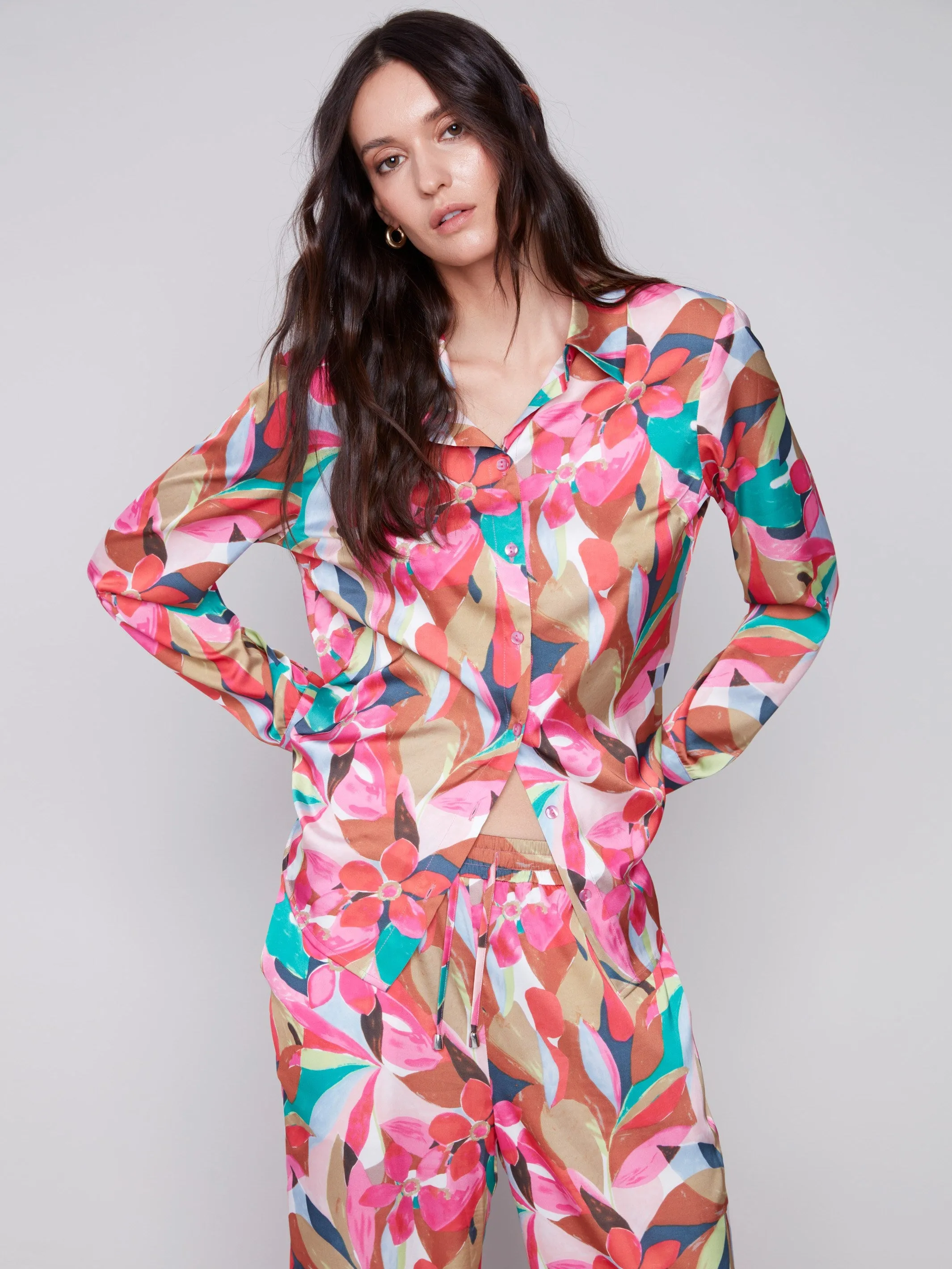 Printed Satin Shirt - Flora