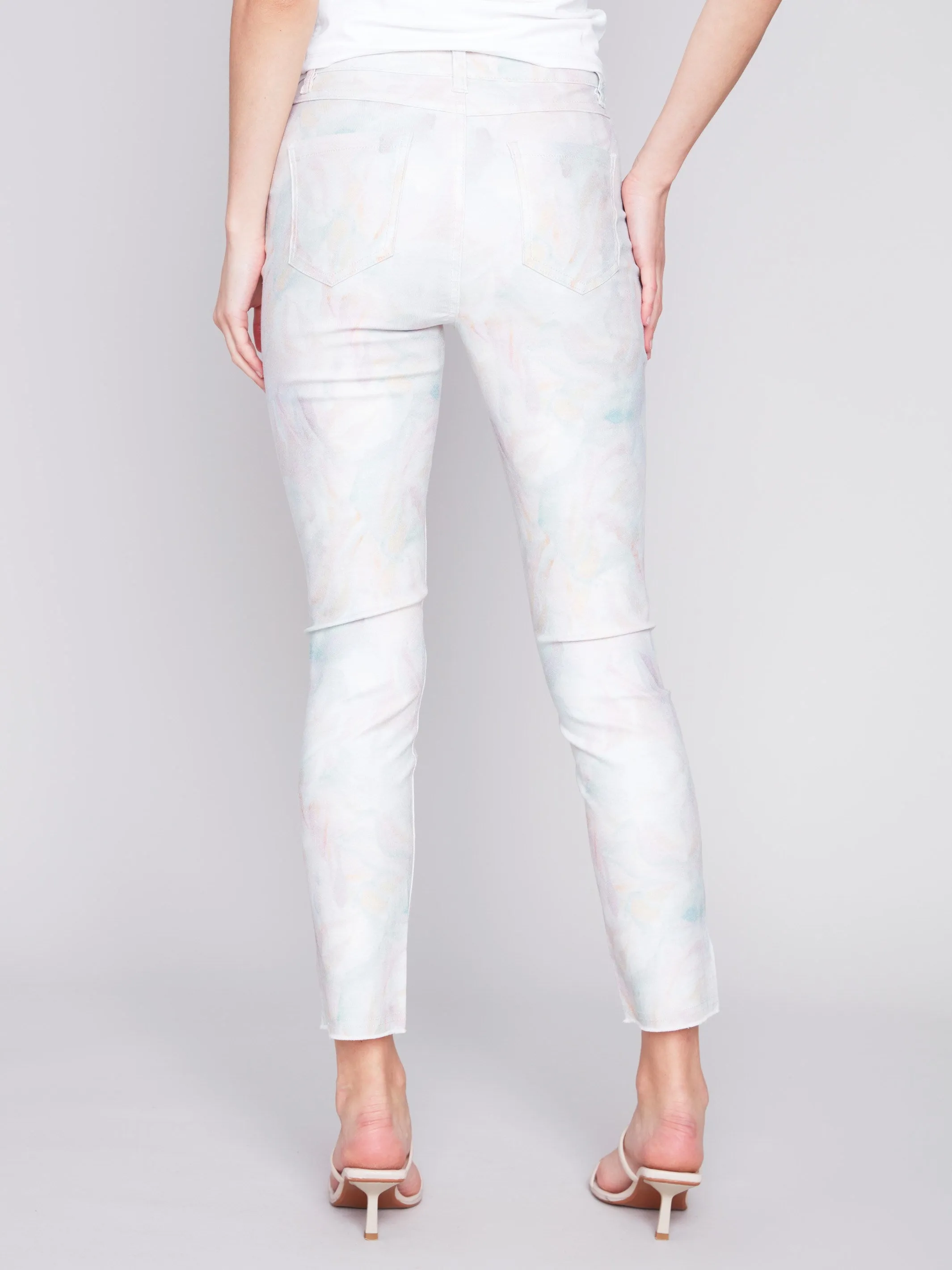 Printed Twill Pants with Hem Slit - Pastel