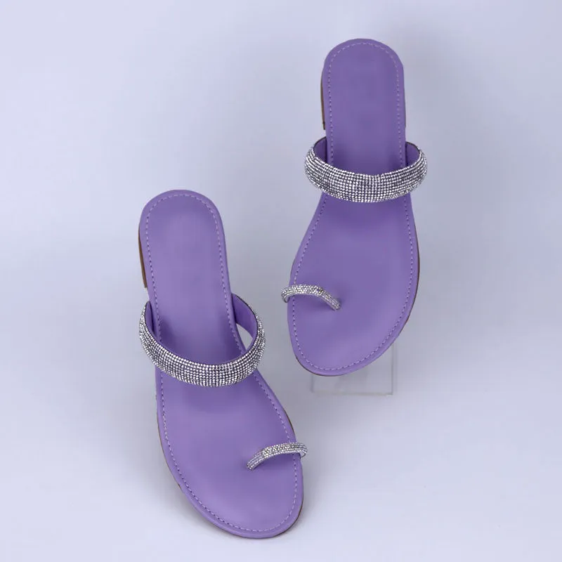 Rhinestone Detail Thong Toe Women Flat Sandals