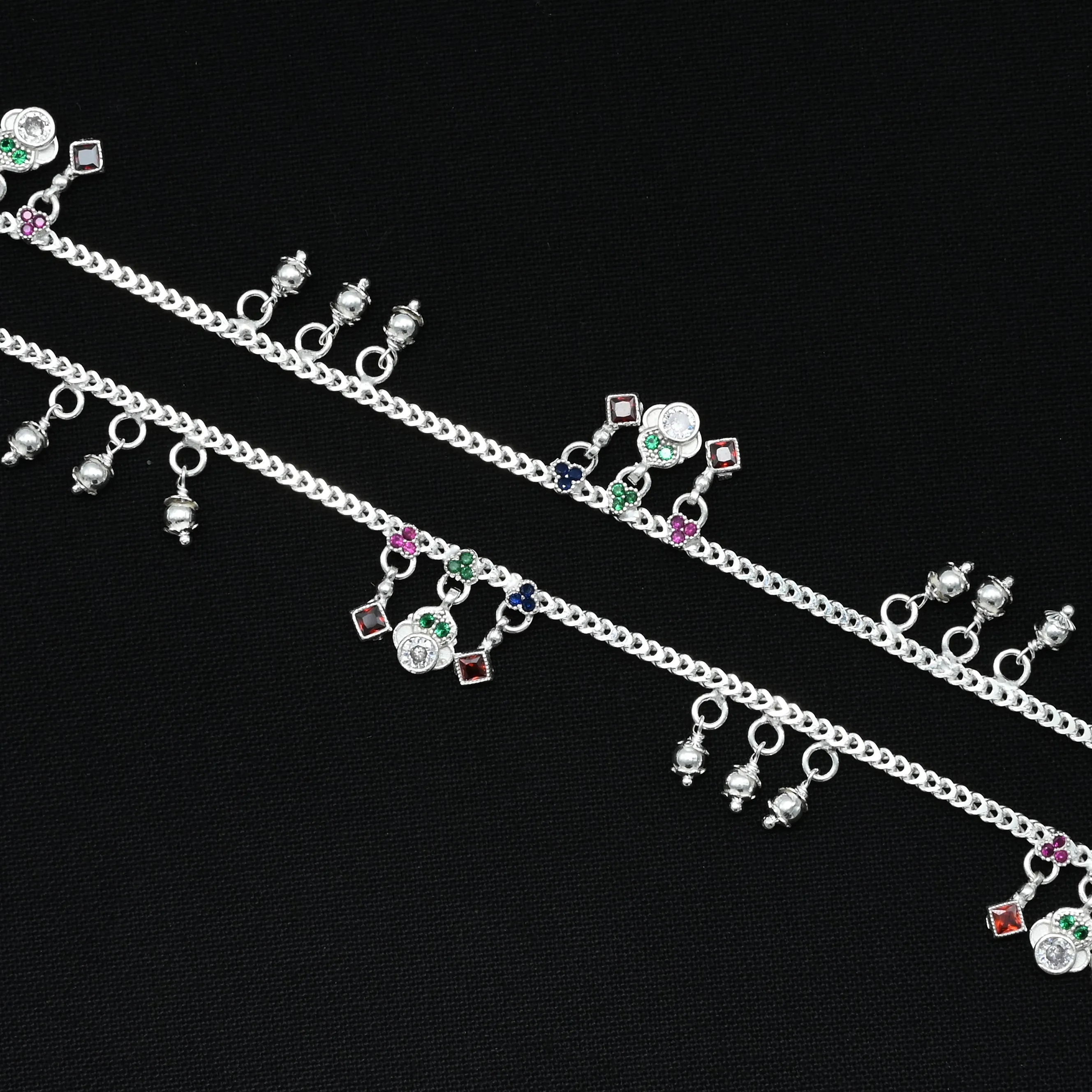 Silver Classical Colorful Design Beads Anklet