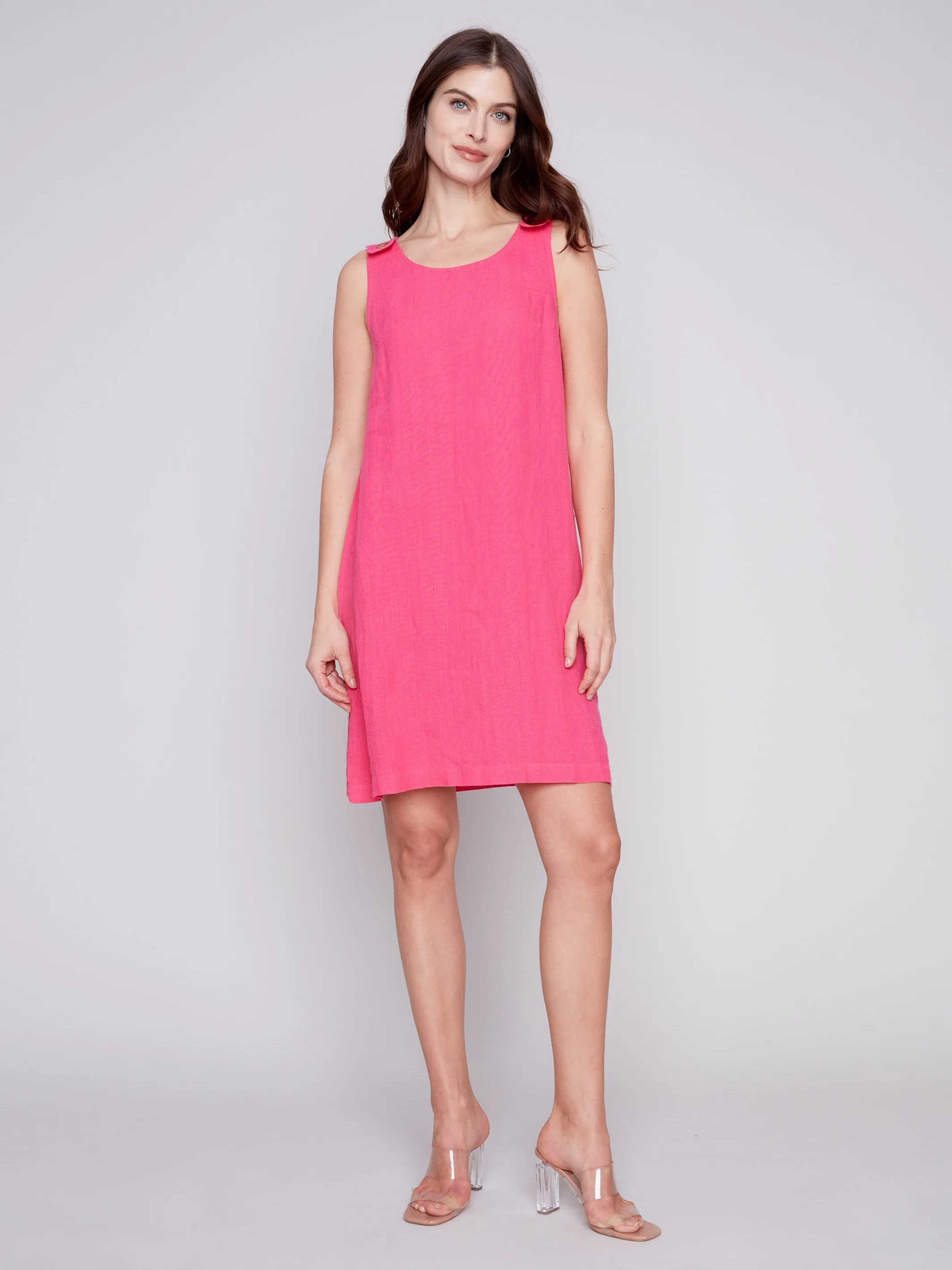 Sleeveless A-Line Linen Dress - Punch