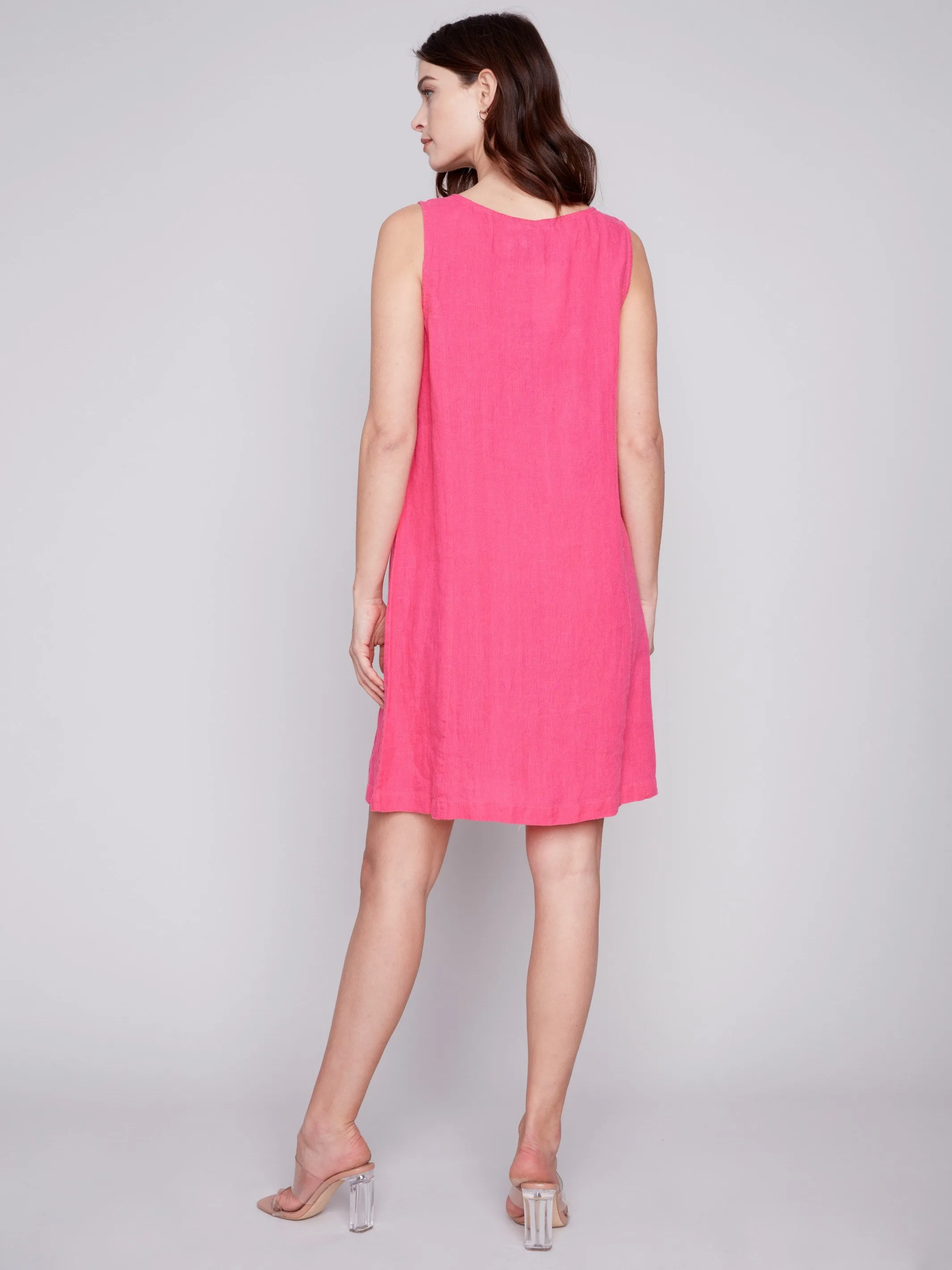 Sleeveless A-Line Linen Dress - Punch