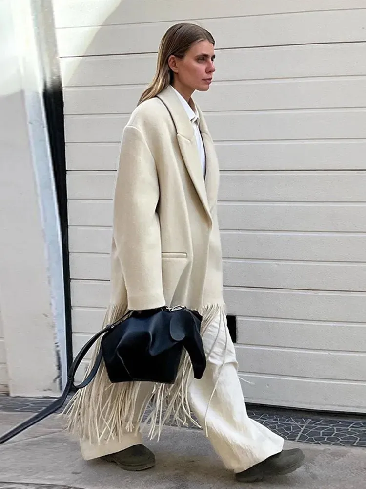 Stylish and Warm Women's Wool Coat with Tassel Fringe