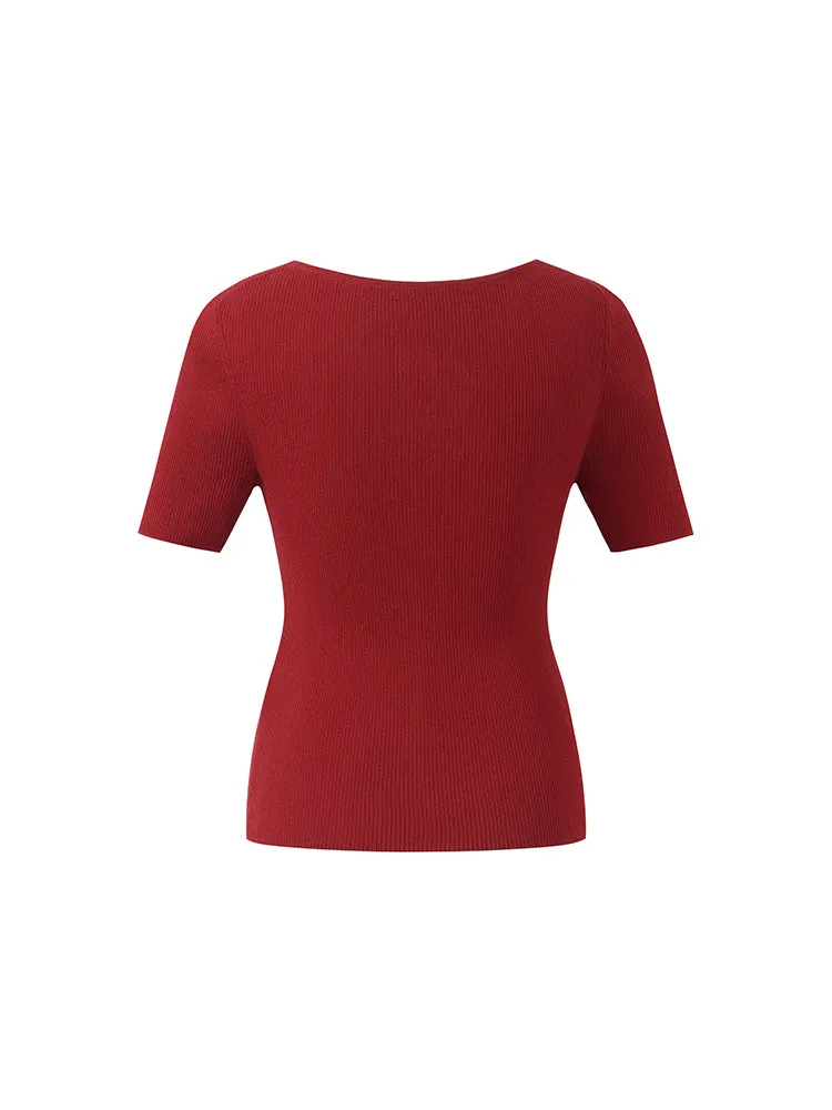 Tencel-Silk Blend Cut-out Neck Women Knitted Top