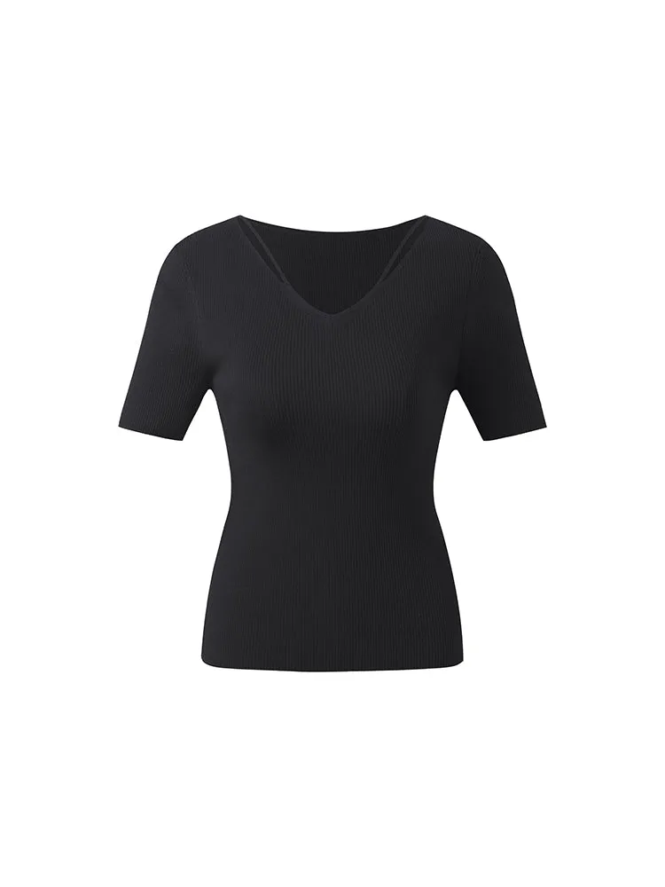 Tencel-Silk Blend Cut-out Neck Women Knitted Top