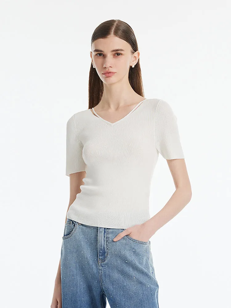 Tencel-Silk Blend Cut-out Neck Women Knitted Top