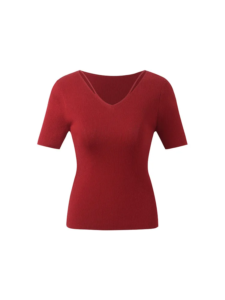 Tencel-Silk Blend Cut-out Neck Women Knitted Top