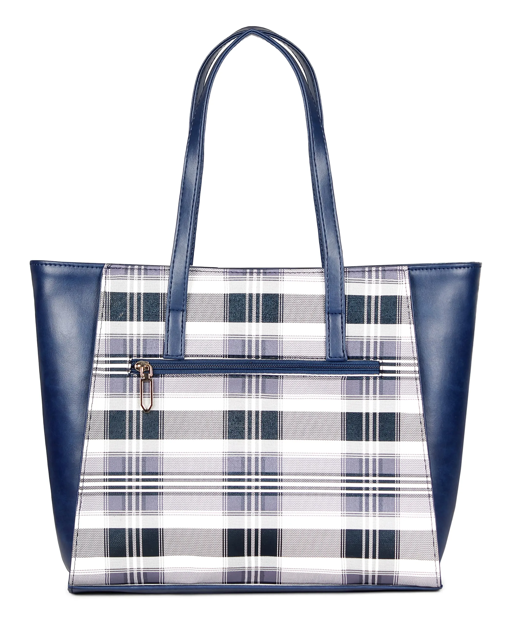 THE CLOWNFISH Agnes Handbag for Women Office Bag Ladies Shoulder Bag Tote For Women College Girls-Checks Design (Blue)