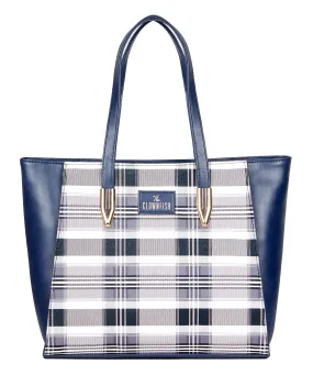 THE CLOWNFISH Agnes Handbag for Women Office Bag Ladies Shoulder Bag Tote For Women College Girls-Checks Design (Blue)