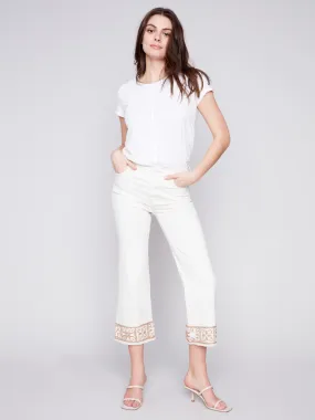 Twill Pants with Crochet Cuff - Natural