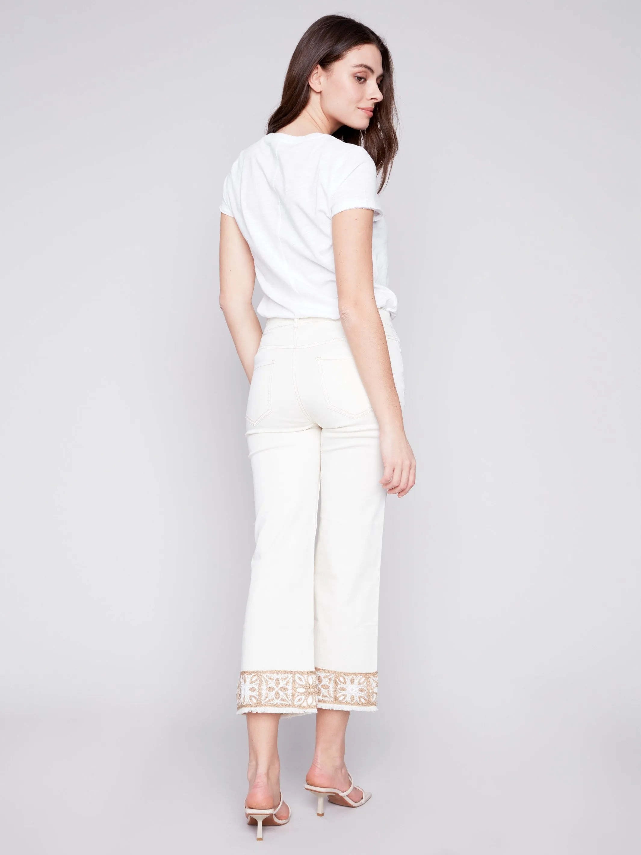 Twill Pants with Crochet Cuff - Natural