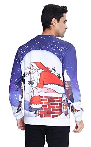 Unisex Ugly Christmas Sweatshirt Funny Santa Claus Graphic Printed Xmas Long Sleeve Sweater Clothing M