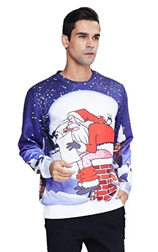 Unisex Ugly Christmas Sweatshirt Funny Santa Claus Graphic Printed Xmas Long Sleeve Sweater Clothing M