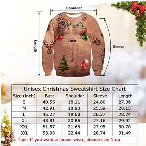 Unisex Ugly Christmas Sweatshirt Funny Santa Claus Graphic Printed Xmas Long Sleeve Sweater Clothing M