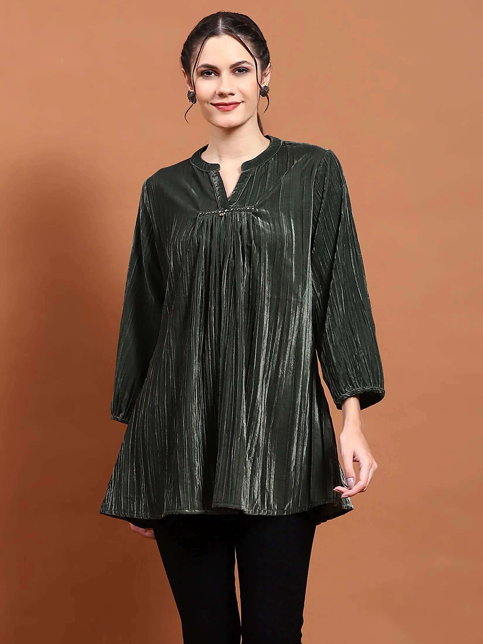 Winter Women Olive Solid Tunic