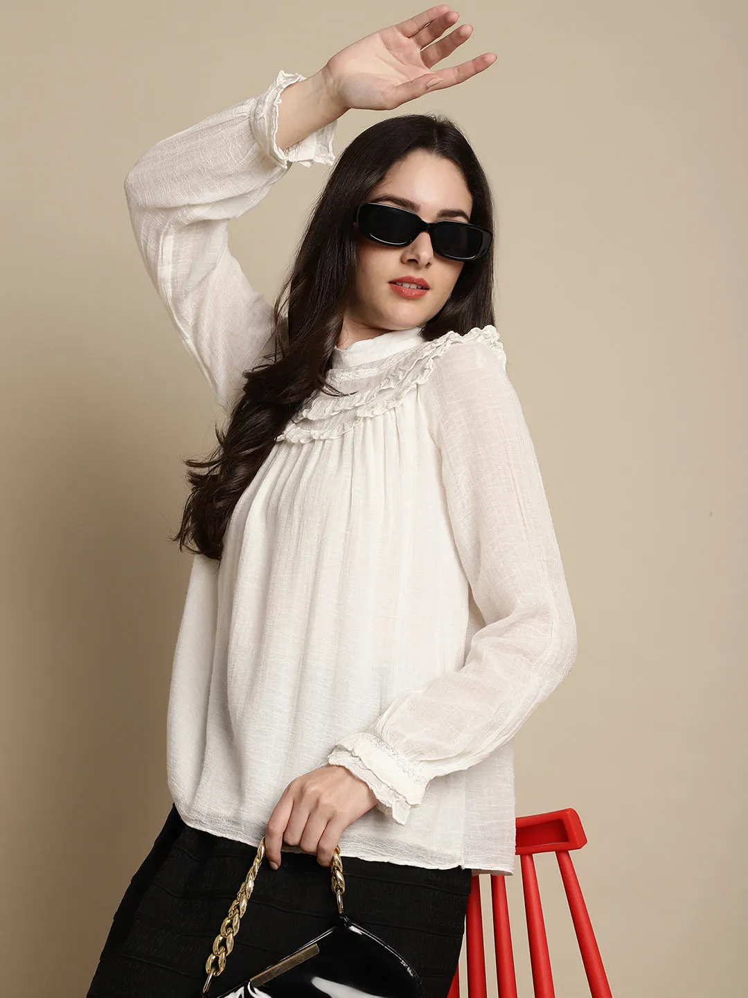 Women Beige Lace Top