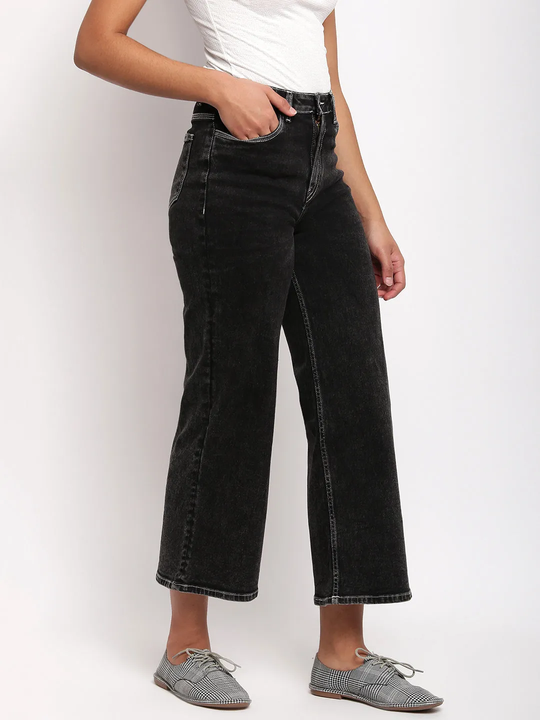 Women Black High Waist Flared Denim Jeans