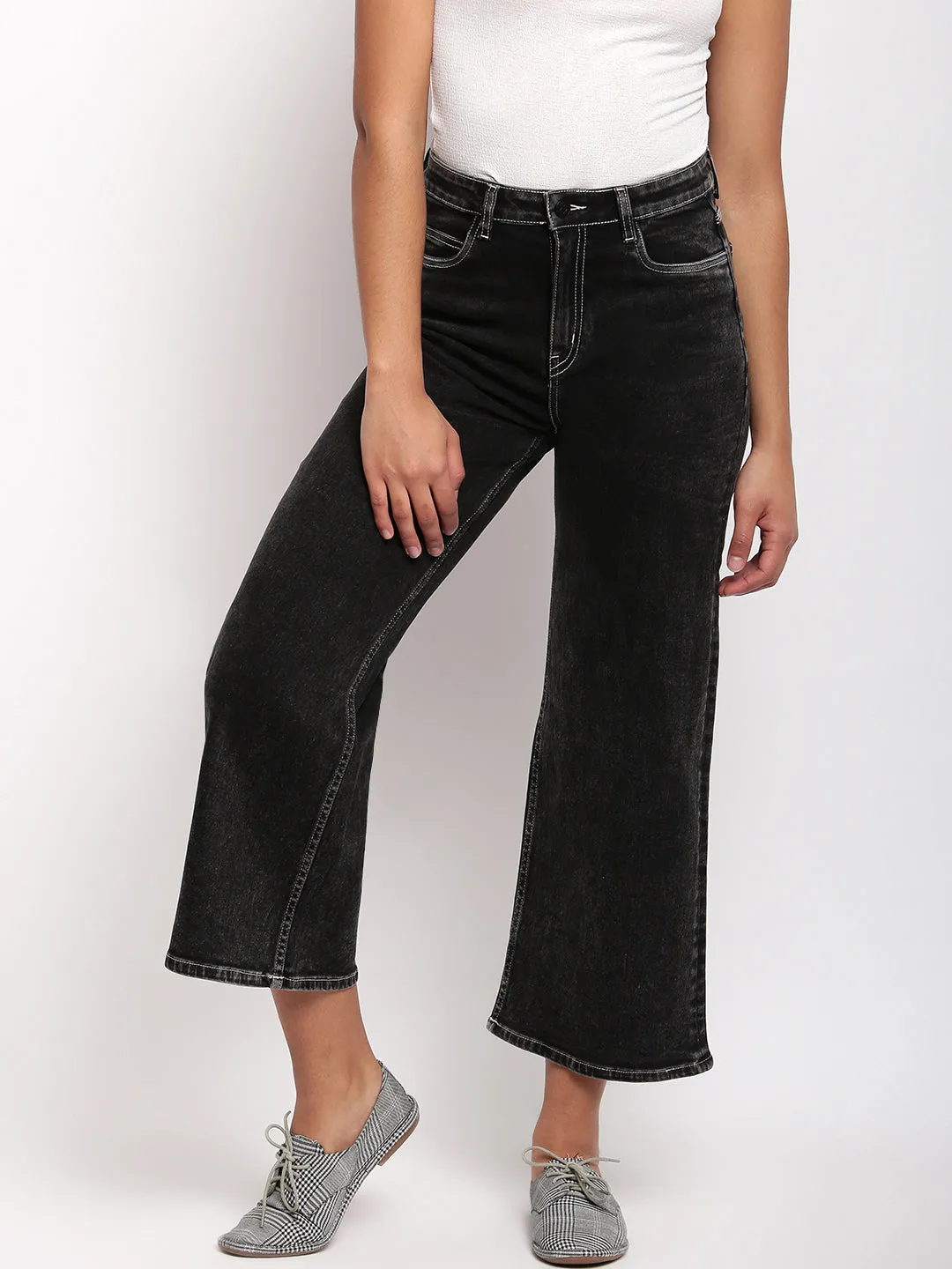 Women Black High Waist Flared Denim Jeans