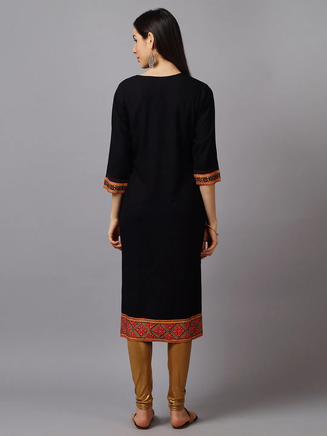 Women Black Ornamental Printed Kurta