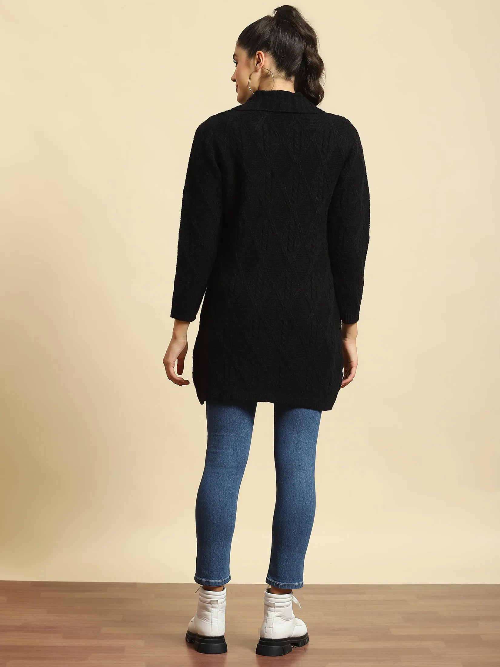 Women Black Solid Long Sweater