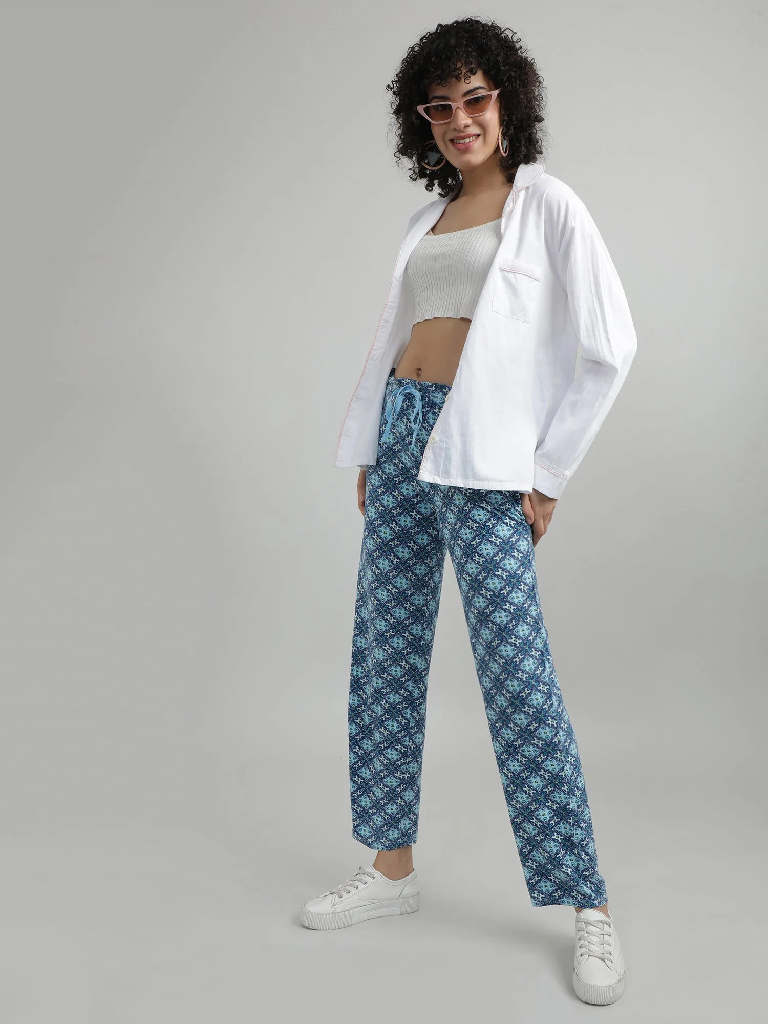 Women Blue Printed Lounge Pants