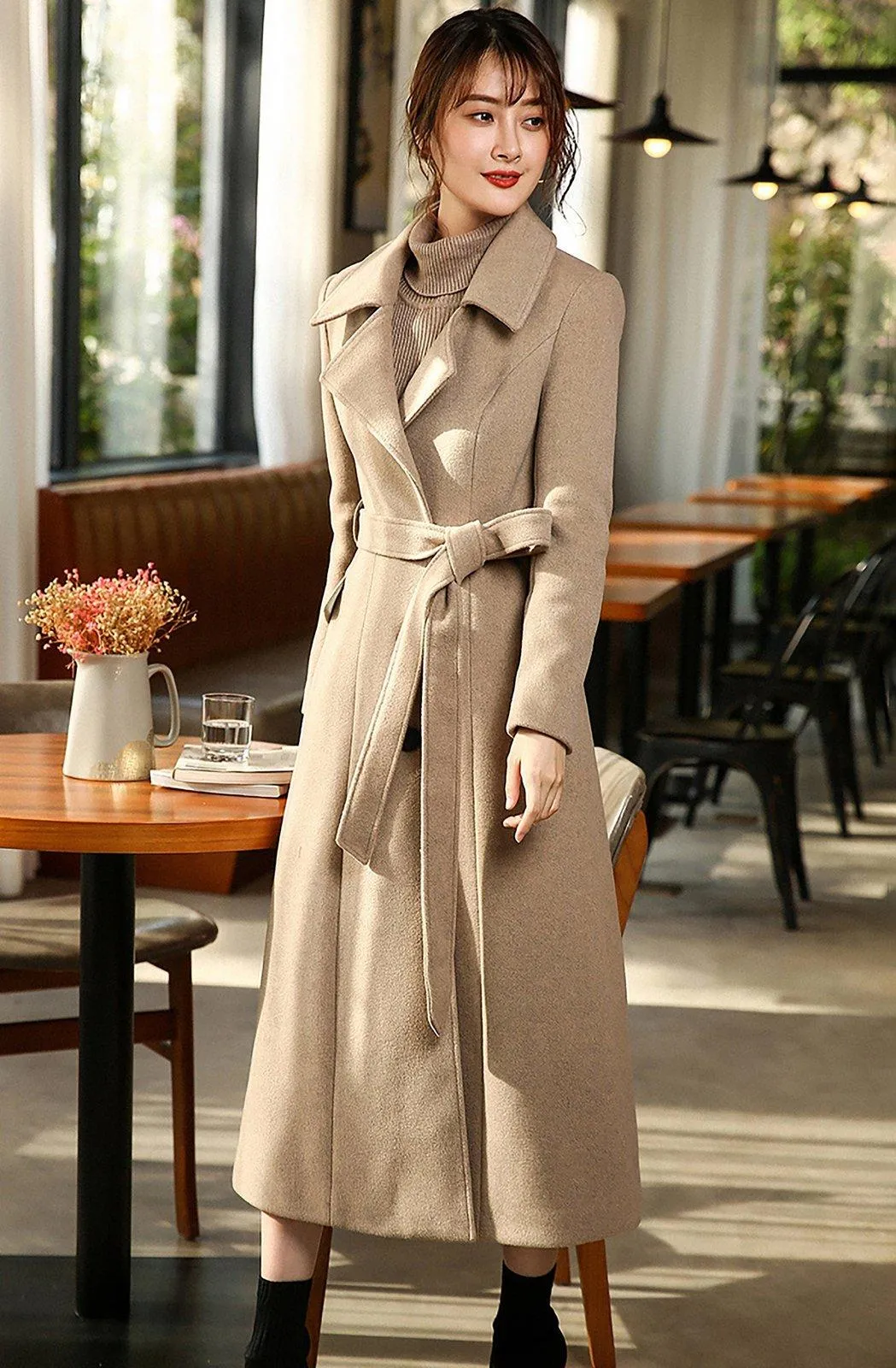 Women Custom Wool Coat,Single Breasted Woolen Coat,Winter Overcoat,Solid Peaked Lapel Long Coat,Wool Blend Coat,Red Khaki Coat,Outerwear