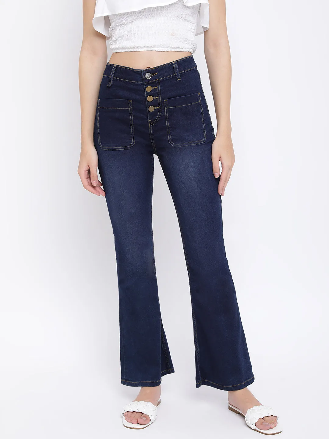 Women Flared Fit Dark Blue Jeans