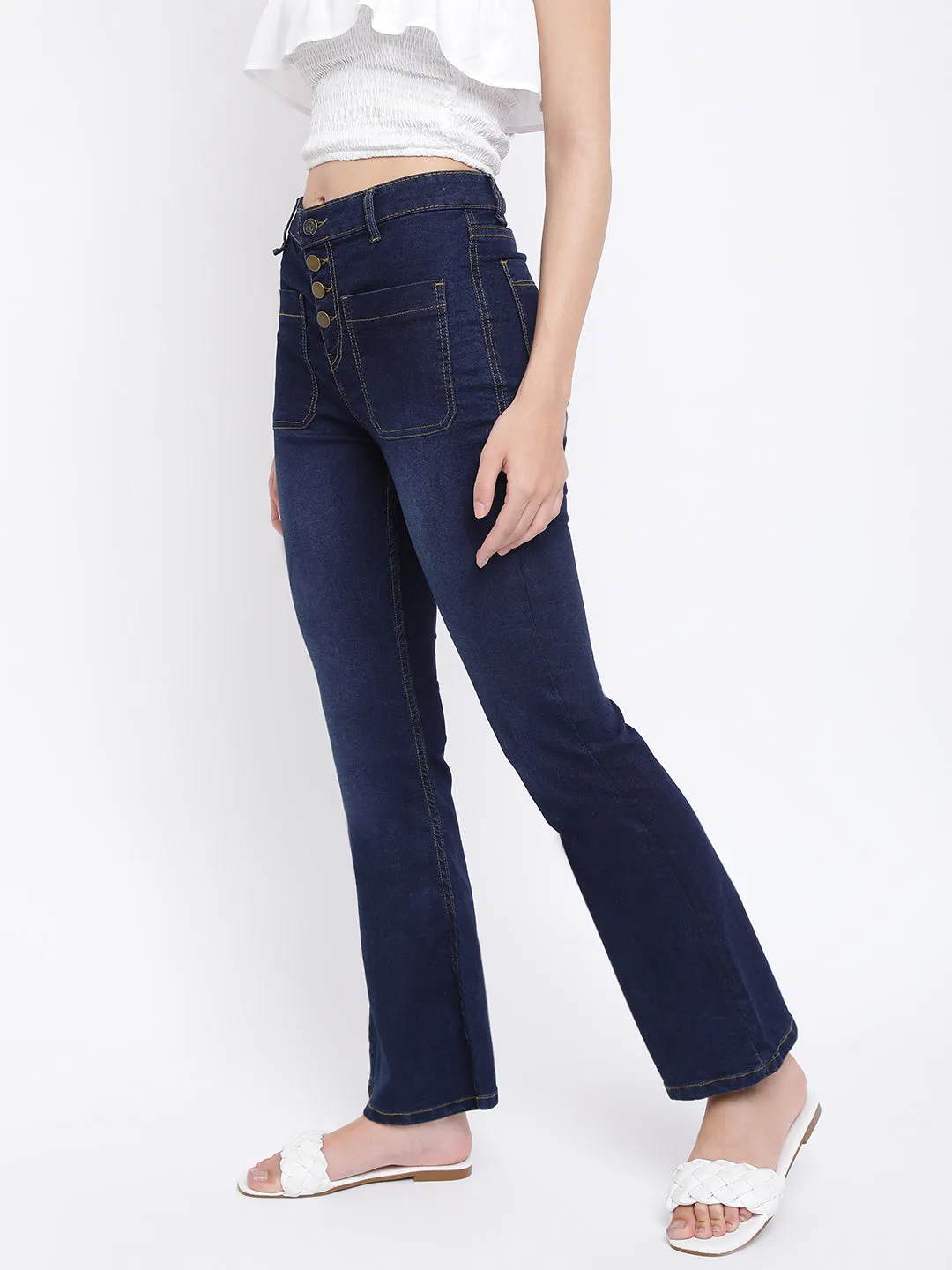 Women Flared Fit Dark Blue Jeans