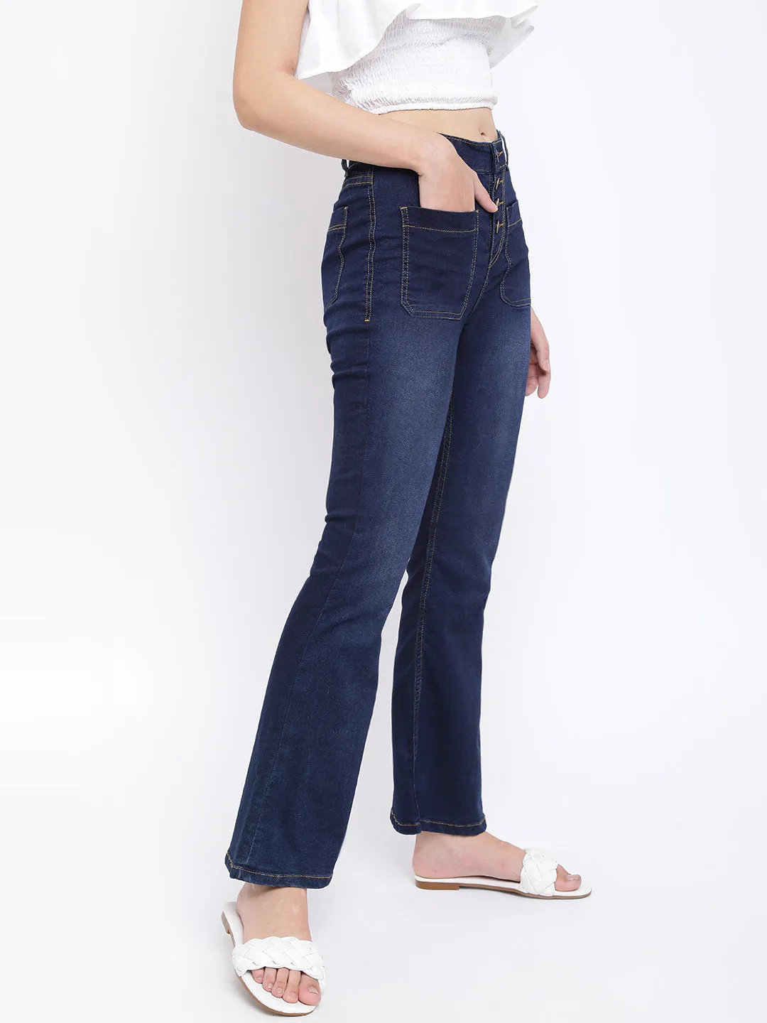 Women Flared Fit Dark Blue Jeans